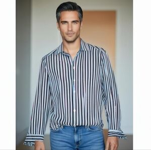 Bugatchi Shaped Fit Men's Purple And Blue Striped Shirt (SH-12)